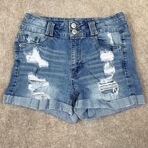 Bluespice Denim Shorts Womens 7 Blue Stretch Distressed Mid Rise Cuffed Hem